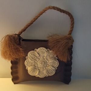 Artist signed Brown pottery wall pocket